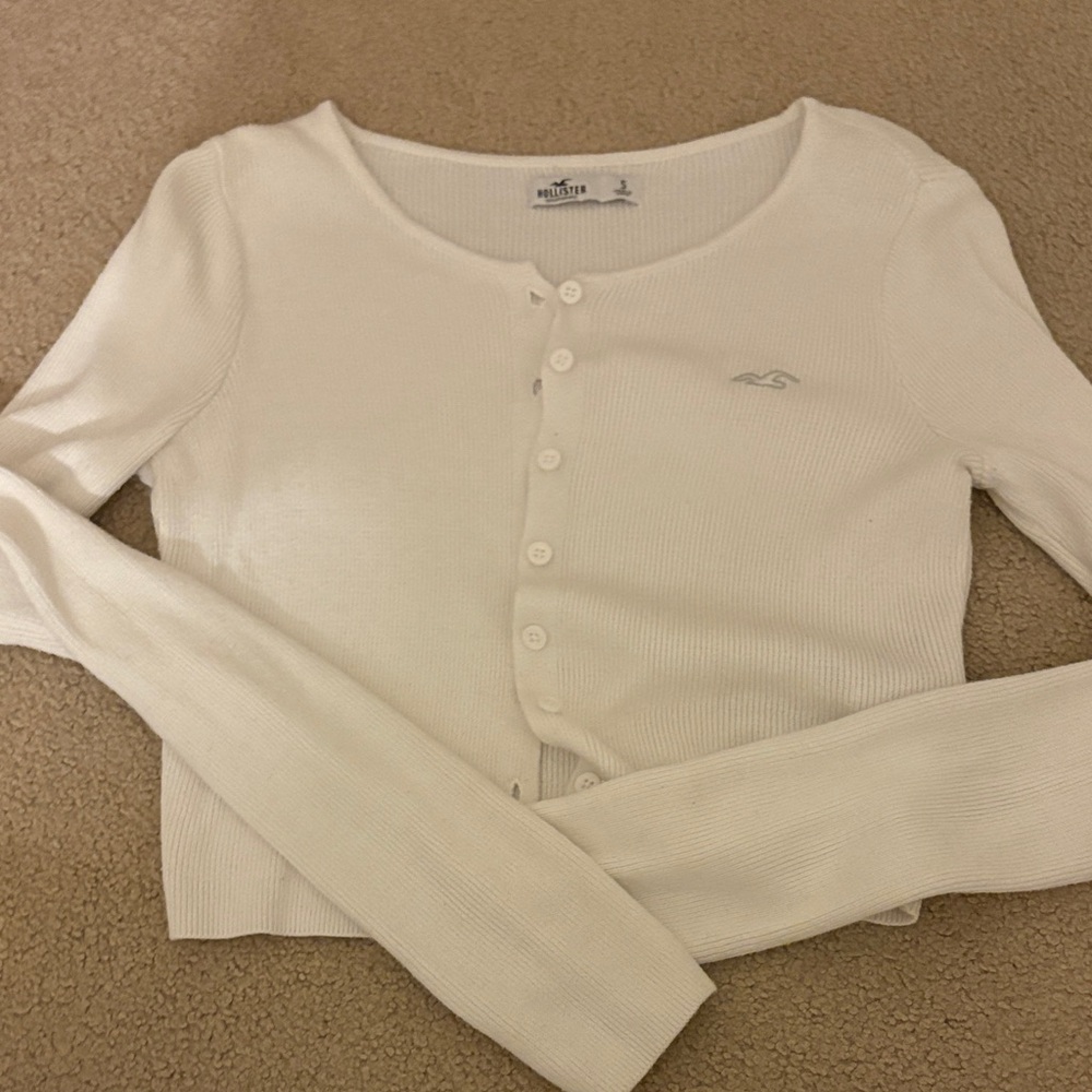Hollister Women's White Button-Up Top cardigan